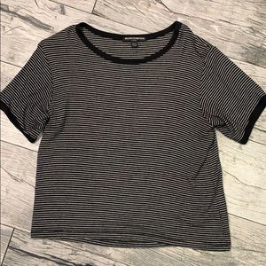 Brandy Melville Black and White Striped Crop Shirt